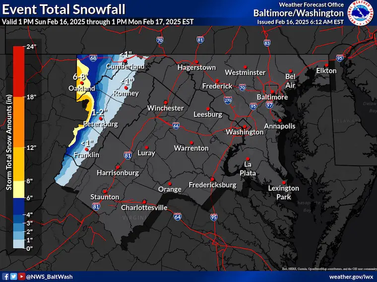 February 16 snow forecast National Weather Service