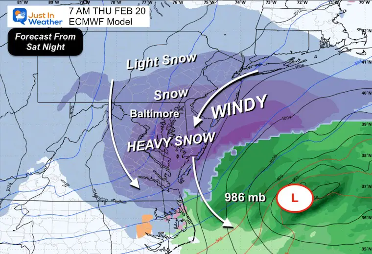 February 16 weather winter storm ECMWF Thursday morning