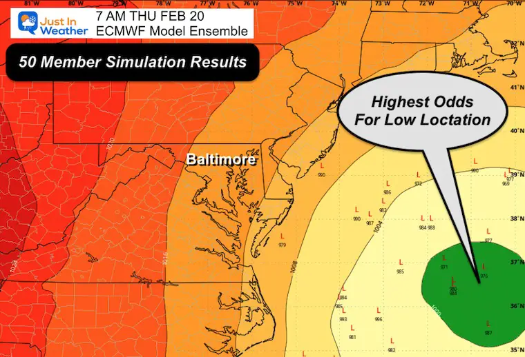 February 16 weather forecast storm locations ECMWF Ensemble