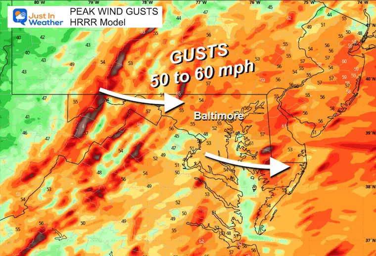 February 16 weather wind gusts Sunday