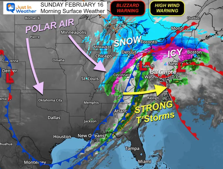 February 16 weather storm Sunday morning