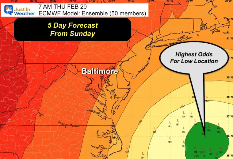 February 19 20 snow storm Low locations 5 days