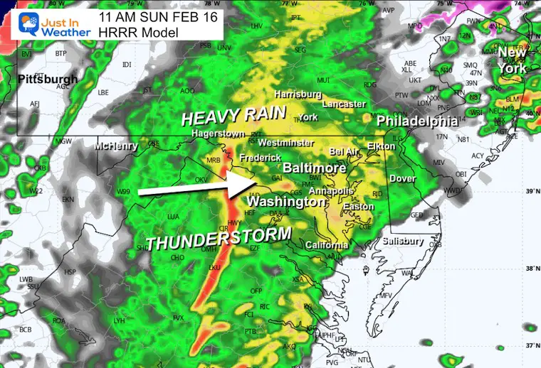 February 16 weather rain snow radar Sunday 11 AM