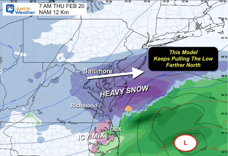 February 17 weather storm Thursday morning NAM