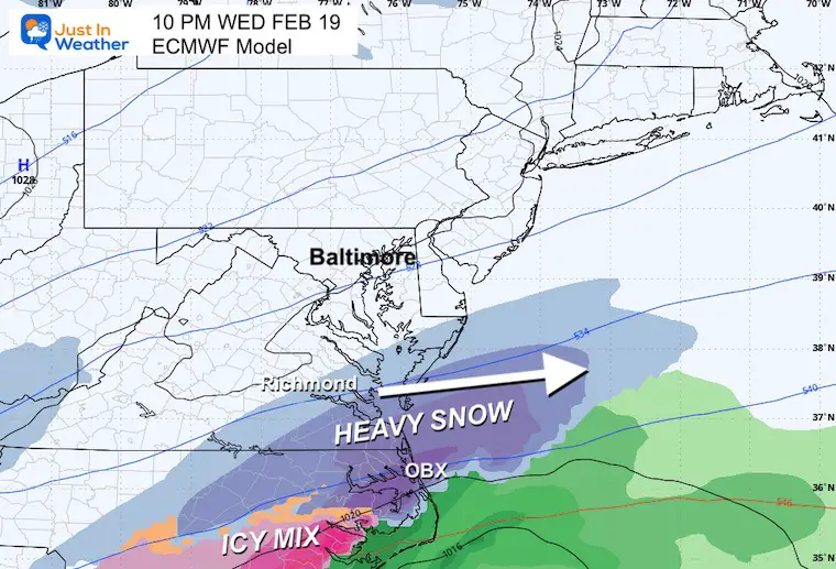 February 17 weather storm Wednesday night ECMWF