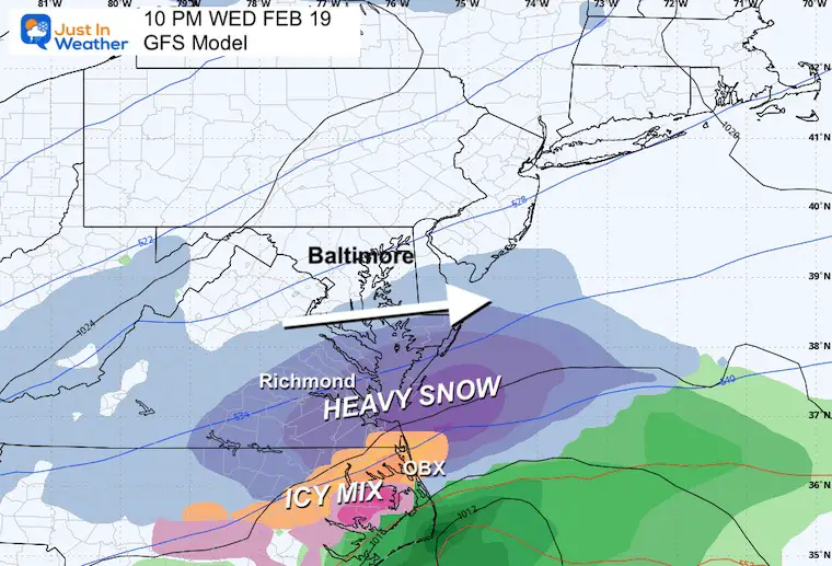 February 17 weather storm Wednesday night GFS