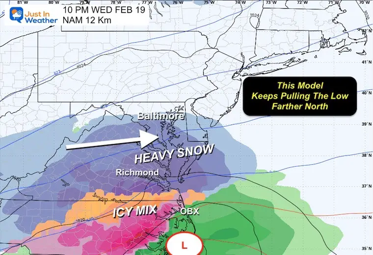 February 17 weather storm Wednesday night NAM