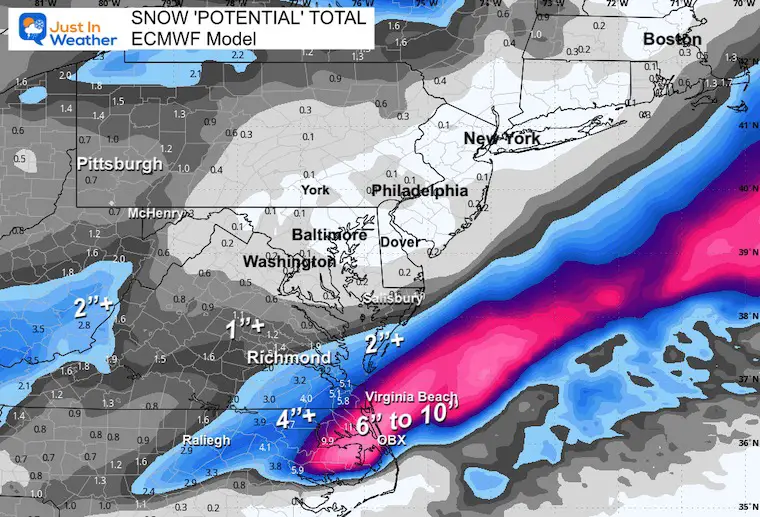 February 17 snow total forecast ECMWF