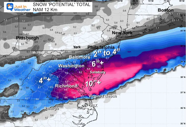 February 17 snow total forecast NAM 12Km