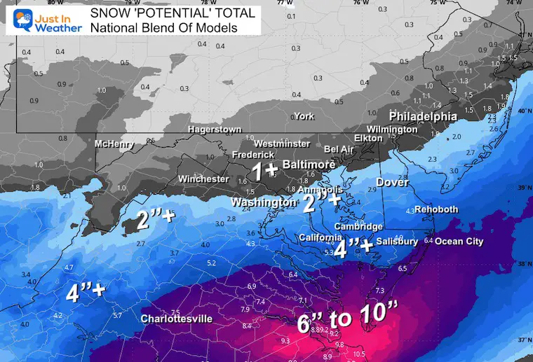 February 17 snow total forecast NBM Close