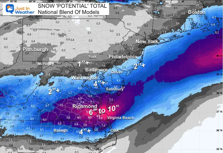 February 17 snow total forecast NBM