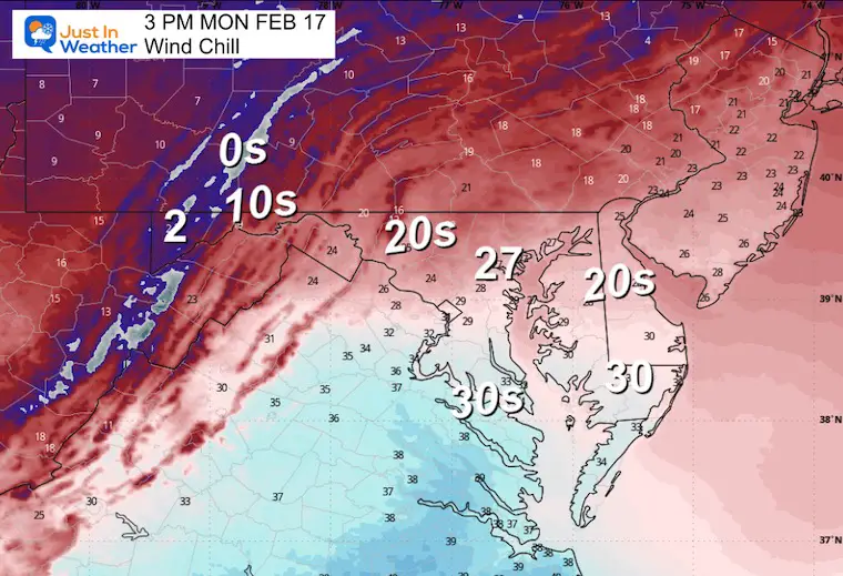 February 17 weather wind chill Monday afternoon