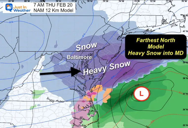 February 17 weather winter storm Thursday morning NAM 12Km