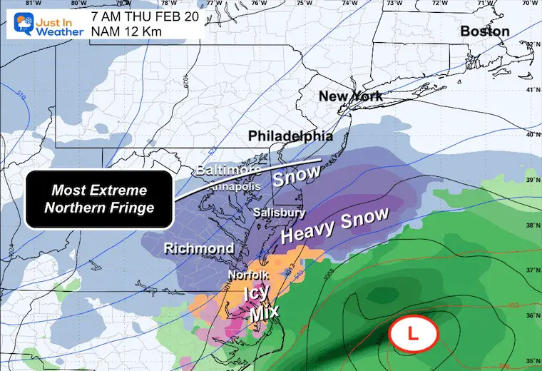 February 18 winter storm forecast Thursday NAM 12k