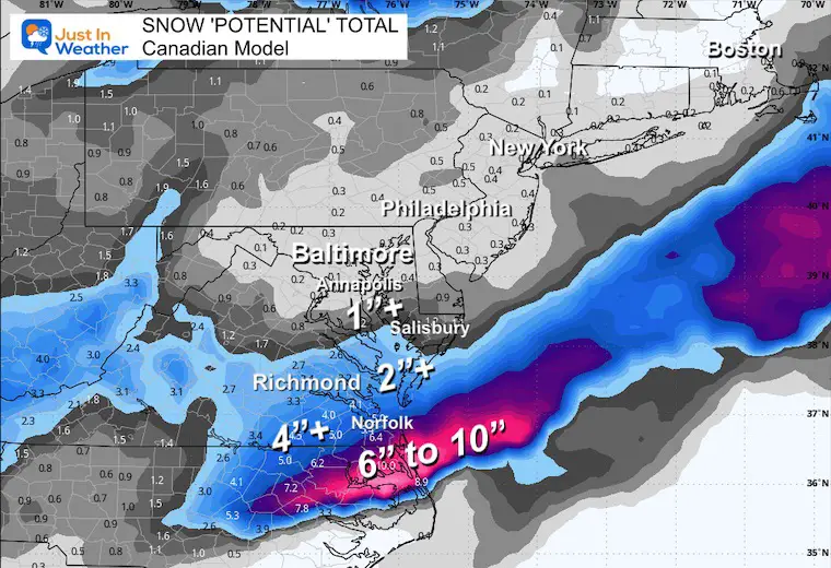 February 18 winter storm forecast Snow Canadian