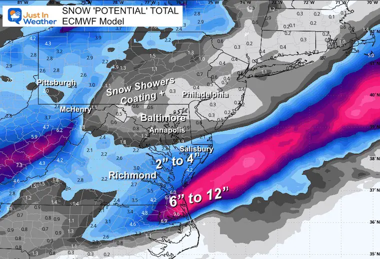 February 18 weather snow total ECMWF