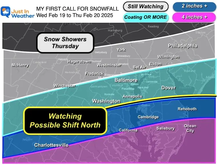 February 18 weather my first call for snowfall