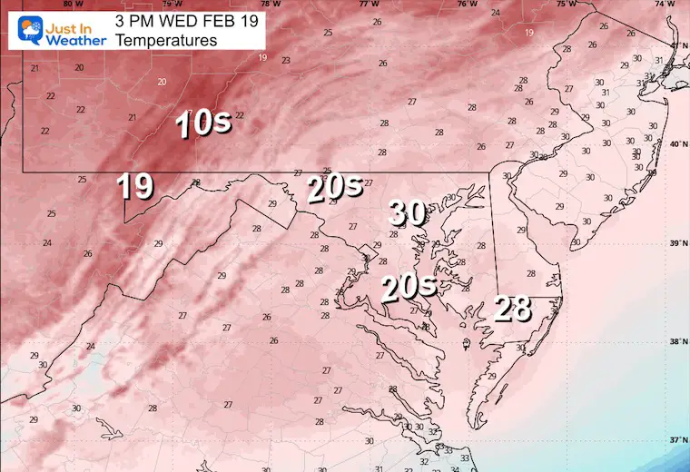 February 18 weather temperatures Wednesday Afternoon