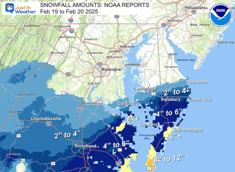 February 20 snow total Maryland Delmarva