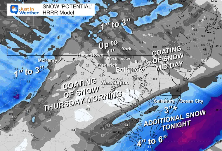 February 19 weather snow total forecast HRRR