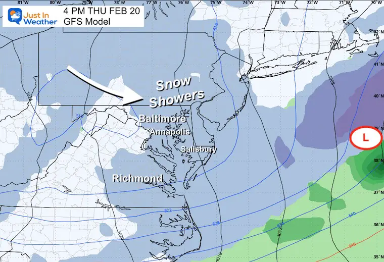 February 18 weather snow forecast Thursday afternoon GFS