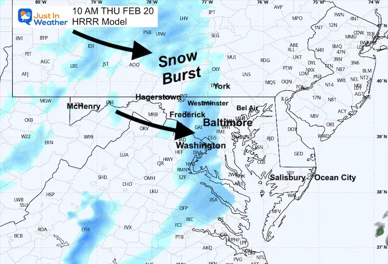 February 19 snow radar forecast Thursday 10 AM