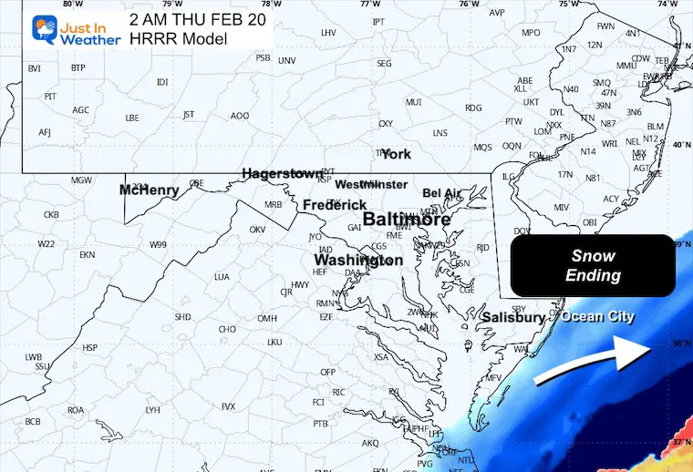 February 19 snow radar forecast Thursday 2 AM