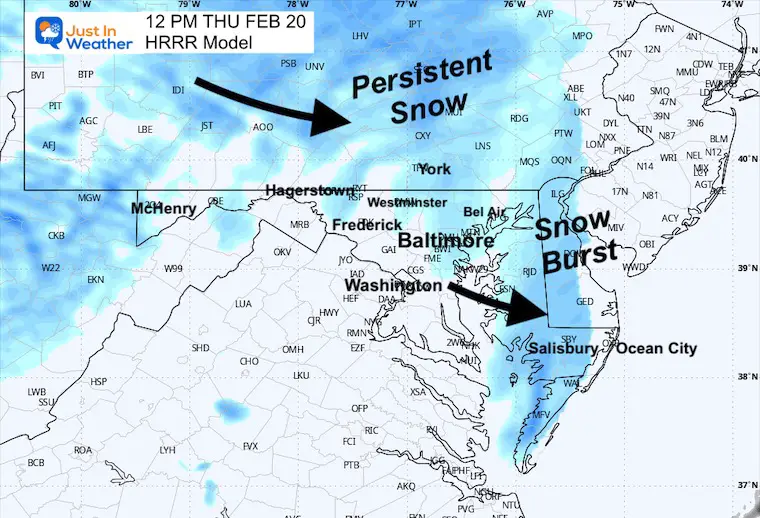 February 19 snow radar forecast Thursday Noon