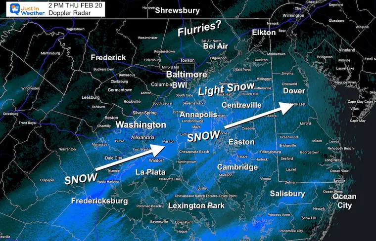 February 19 weather snow radar 2 PM Wednesday