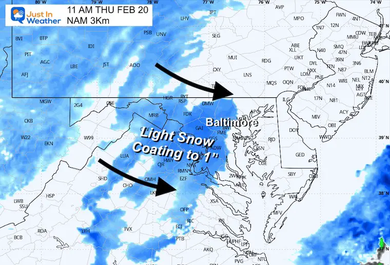 February 19 weather snow radar Thursday 11 AM