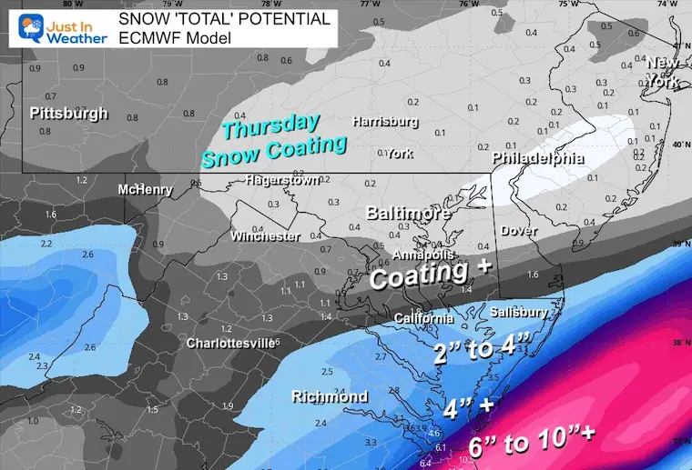 February 19 weather snow total ECMWF