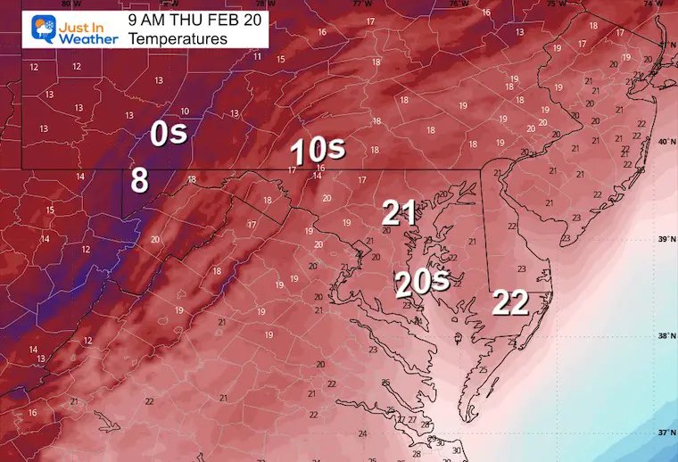 February 19 temperatures Thursday morning