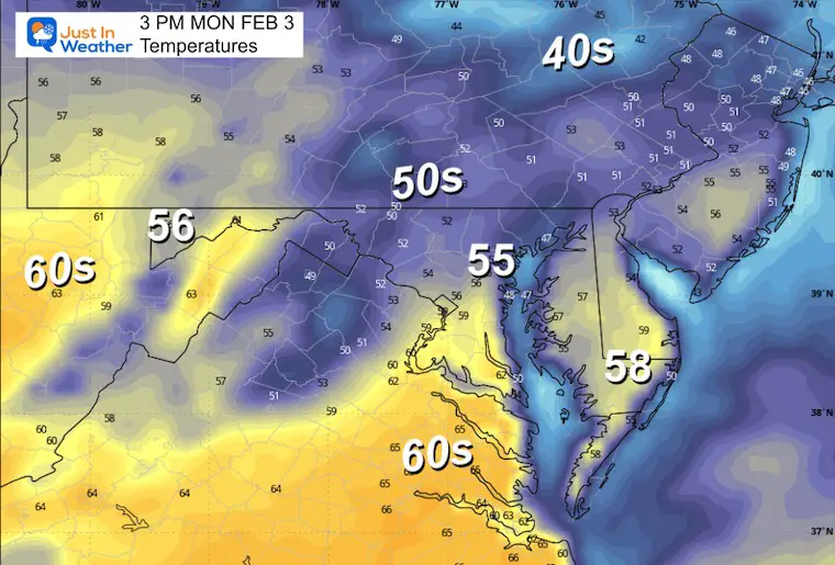 February 2 weather temperatures Monday afternoon