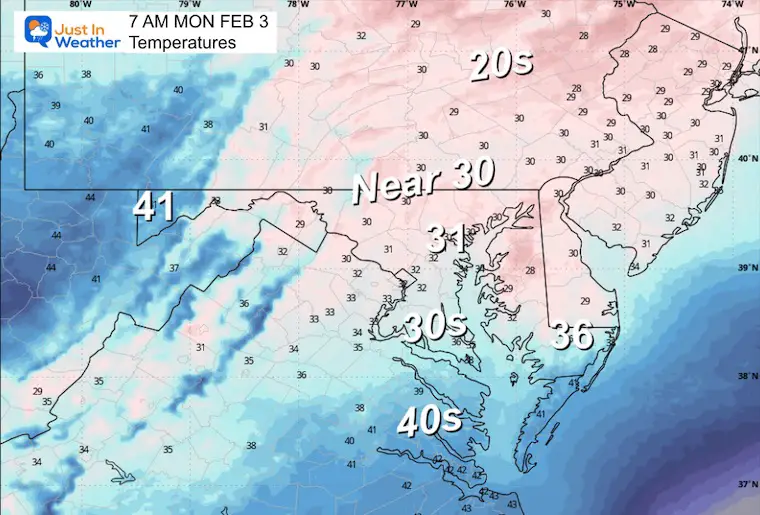 February 2 weather temperatures Monday morning