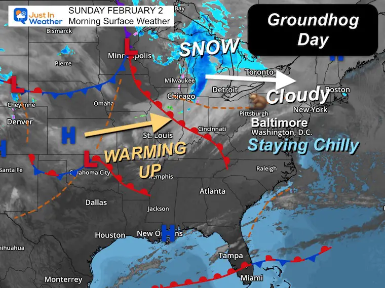 February 2 weather Sunday morning Groundhog Day