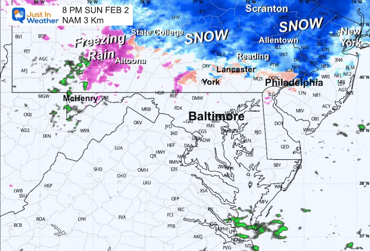 February 2 weather snow Sunday evening