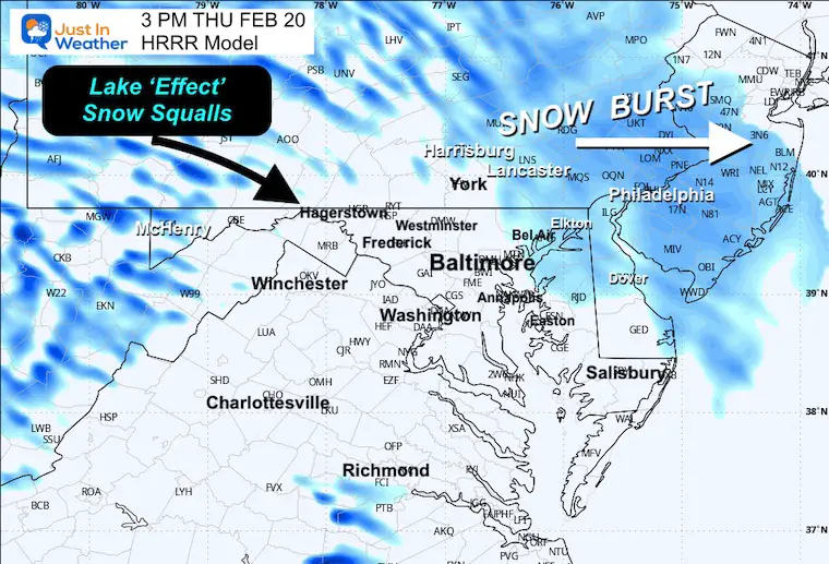 February 20 weather forecast snow radar Thursday 3 PM