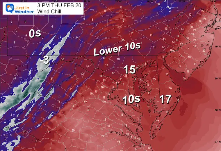 February 20 weather wind chill Thursday afternoon