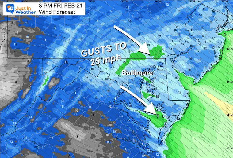 February 20 wind forecast Friday afternoon