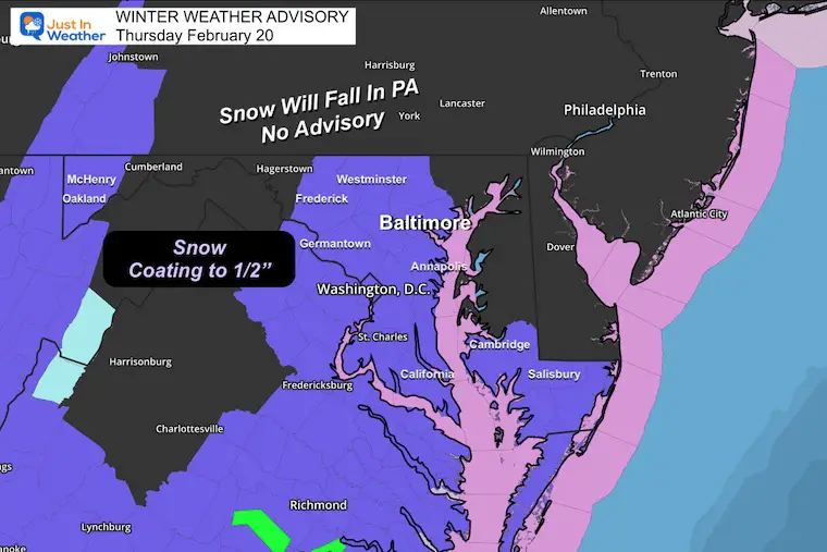 February 20 winter weather advisory Thursday