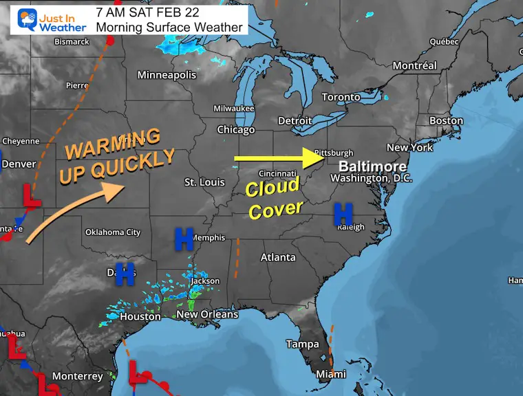 February 22 weather Saturday morning