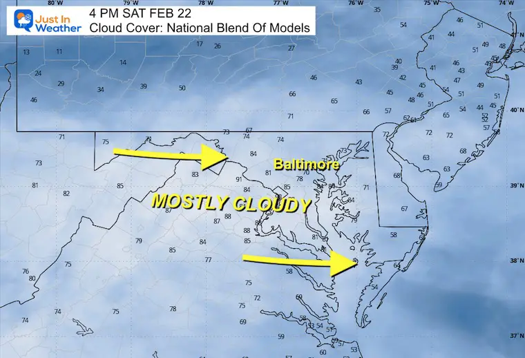 February 22 weather cloud forecast Saturday afternoon