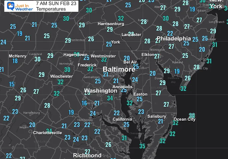 February 23 weather temperatures Sunday morning local