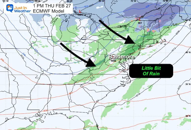 February 24 weather forecast rain storm Thursday afternoon