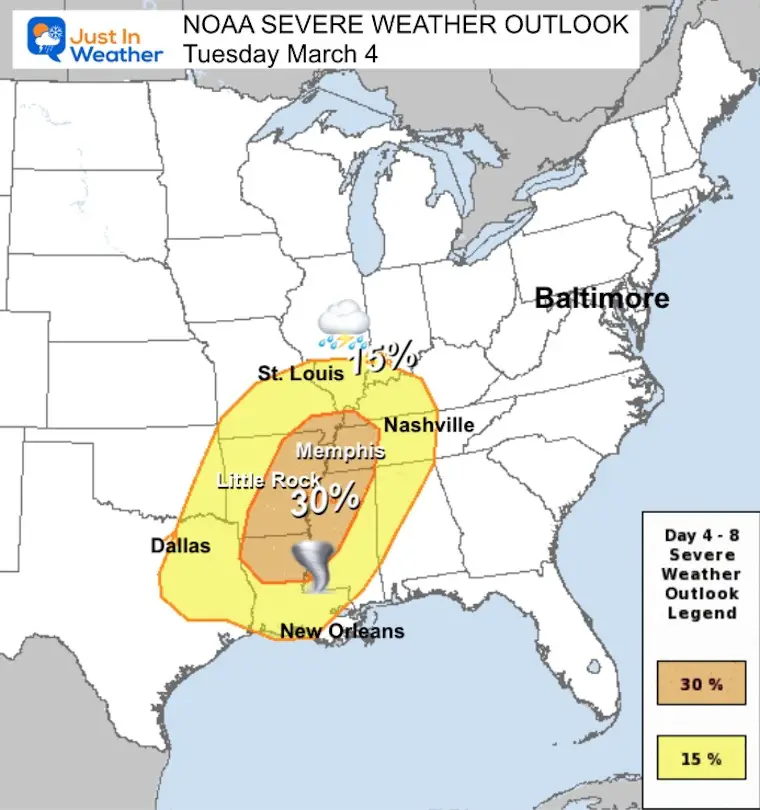 February 28 NOAA Severe Storm Outlook Tuesday