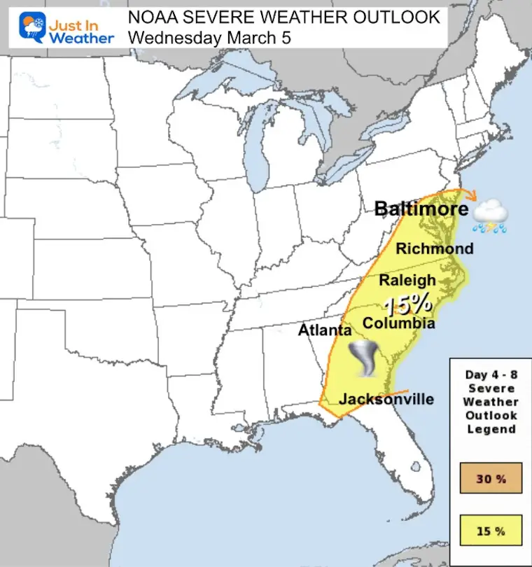 February 28 NOAA Severe Storm Outlook Wednesday