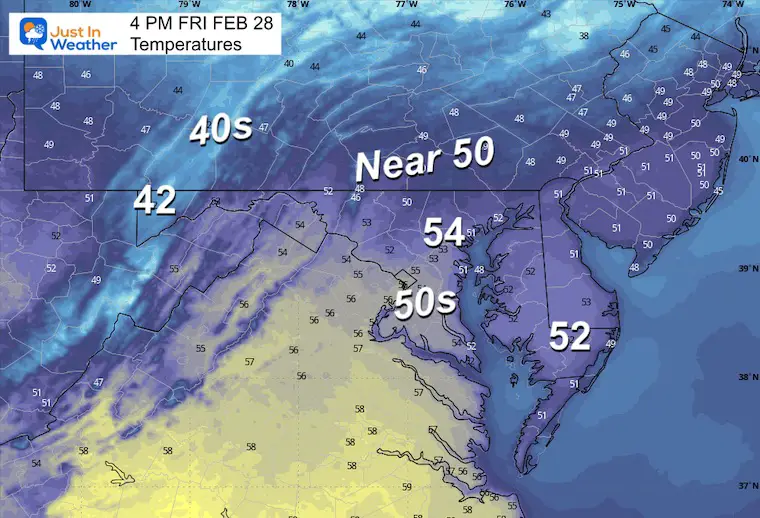 February 28 weather Temperatures Friday afternoon