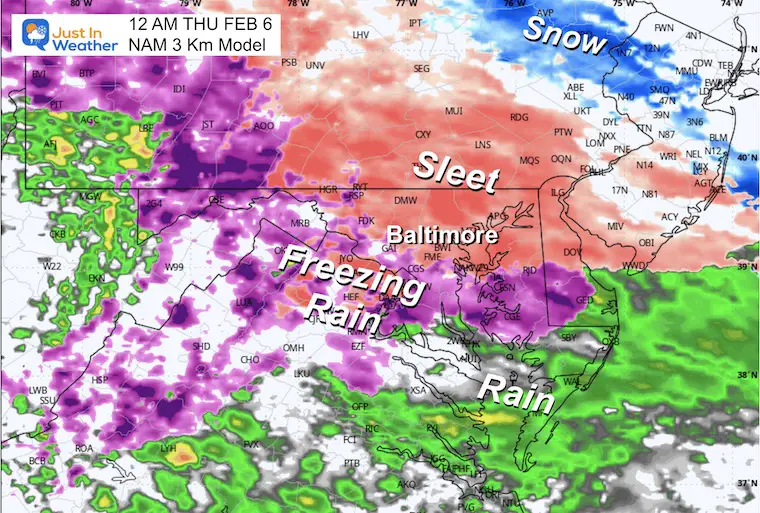 February 3 weather snow ice midnight Thursday