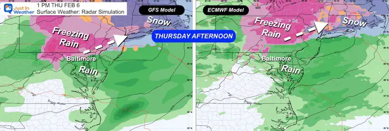 February 3 weather ice storm models Thursday afternoon