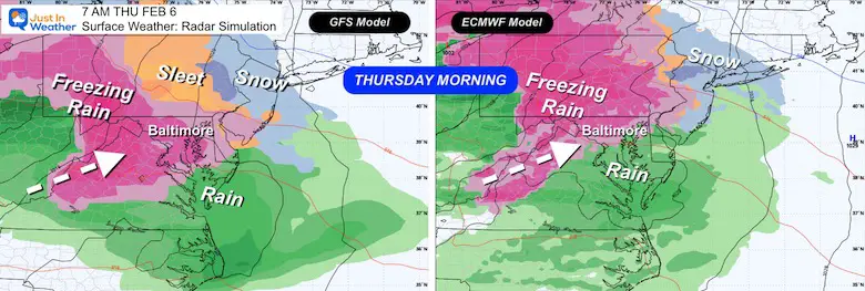 February 3 weather ice storm models Thursday morning